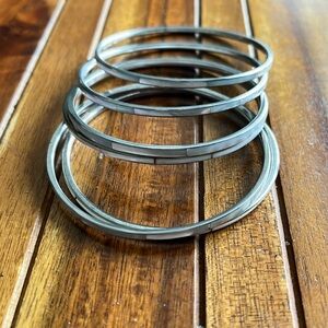 Set of 6. Vintage. 8 inch. Shelf inlay bangle bracelet. On silver tone​